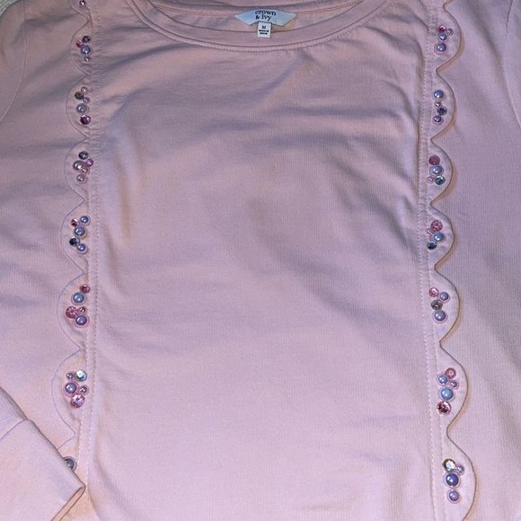 Crown & Ivy embellished scalloped detail comfy cotton sweatshirt - Picture 3 of 5